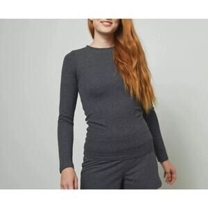 Lunya Restore Base Long Sleeve Shirt Fitted Lounge Charcoal Gray Knit Size Small